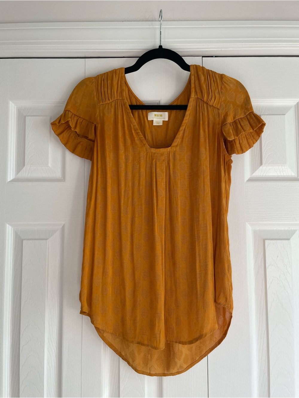 Maeve Golden Mustard Ruffled Short-Sleeve Blouse